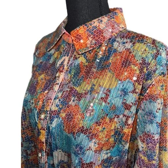 Cato Collection - Limited Edition - Rainbow Floral Sequined Shirt - Size XL - Picture 2 of 10